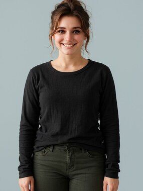 DYI Women's Long Sleeve Waffle Top Black Size Small